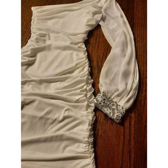 Small Jodi Kristopher Ruched One Shoulder Cold Shoulder Rhinestone Bodycon Dress - Picture 4 of 6